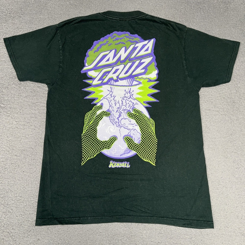 Santa Cruz Kendall End of the World T Shirt Mens Sz M Green 2-Side Explosion Tee